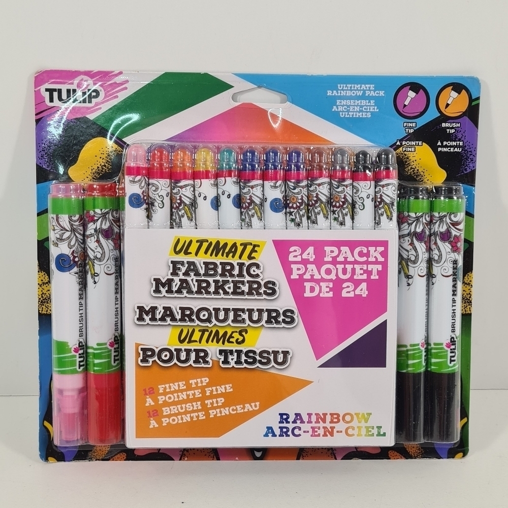 Tulip Ultimate Fabric Brush & Fine Tip Markers Rainbow 24/Pkg